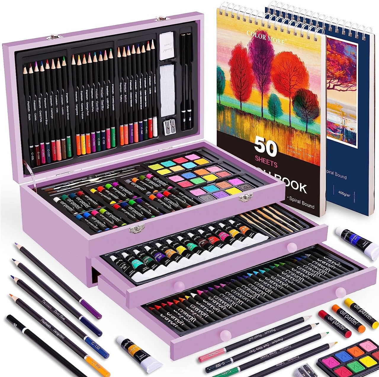 175 Piece Deluxe Art Set with 2 Drawing Pads, Acrylic  Paints,Crayons,Colored Pencils,Paint Set in Wooden Case,Professional Art Kit ,Art Supplies for Adults,Teens and Artist,Paint Supplies